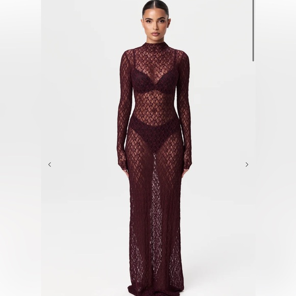 Naked Wardrobe Burgundy Lace Maxi Dress - Picture 2 of 2